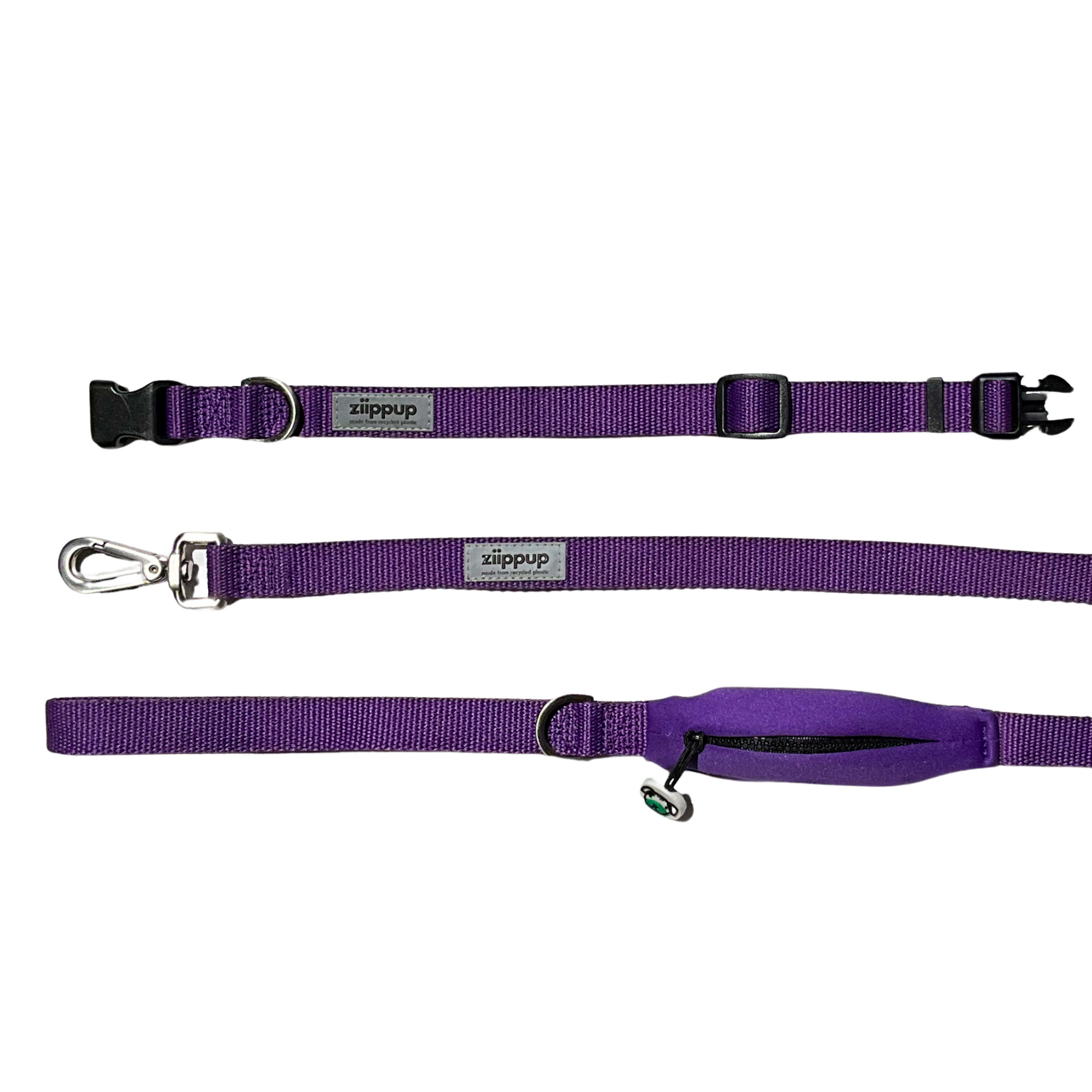 Matching purple dog lead and collar set