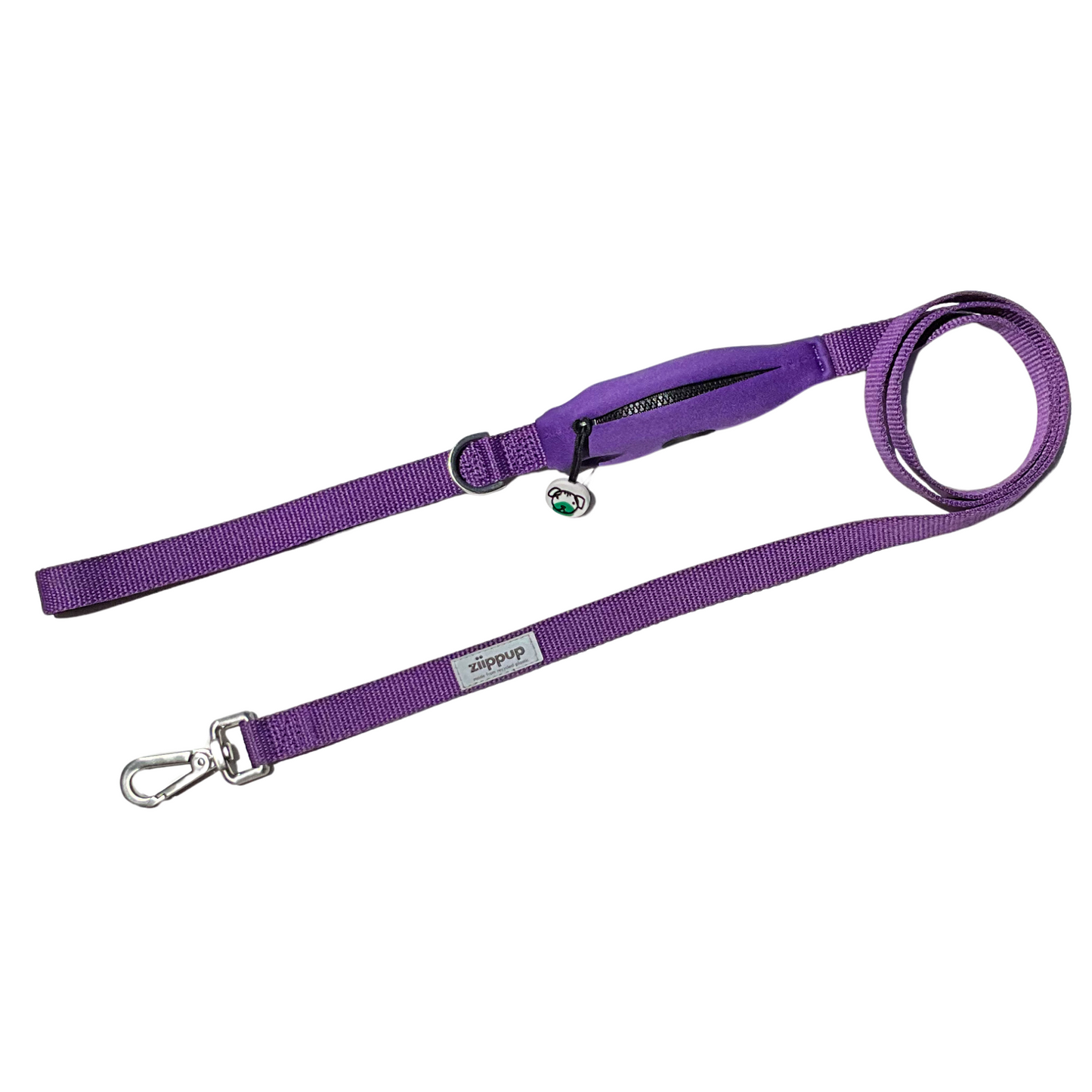 Purple dog lead with poop bag holder