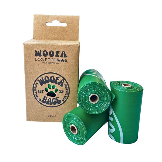 Compostable dog poop bags, box of three rolls