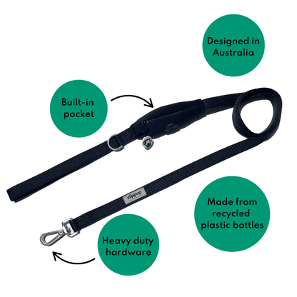 Black Dog Lead - Built-In Pocket