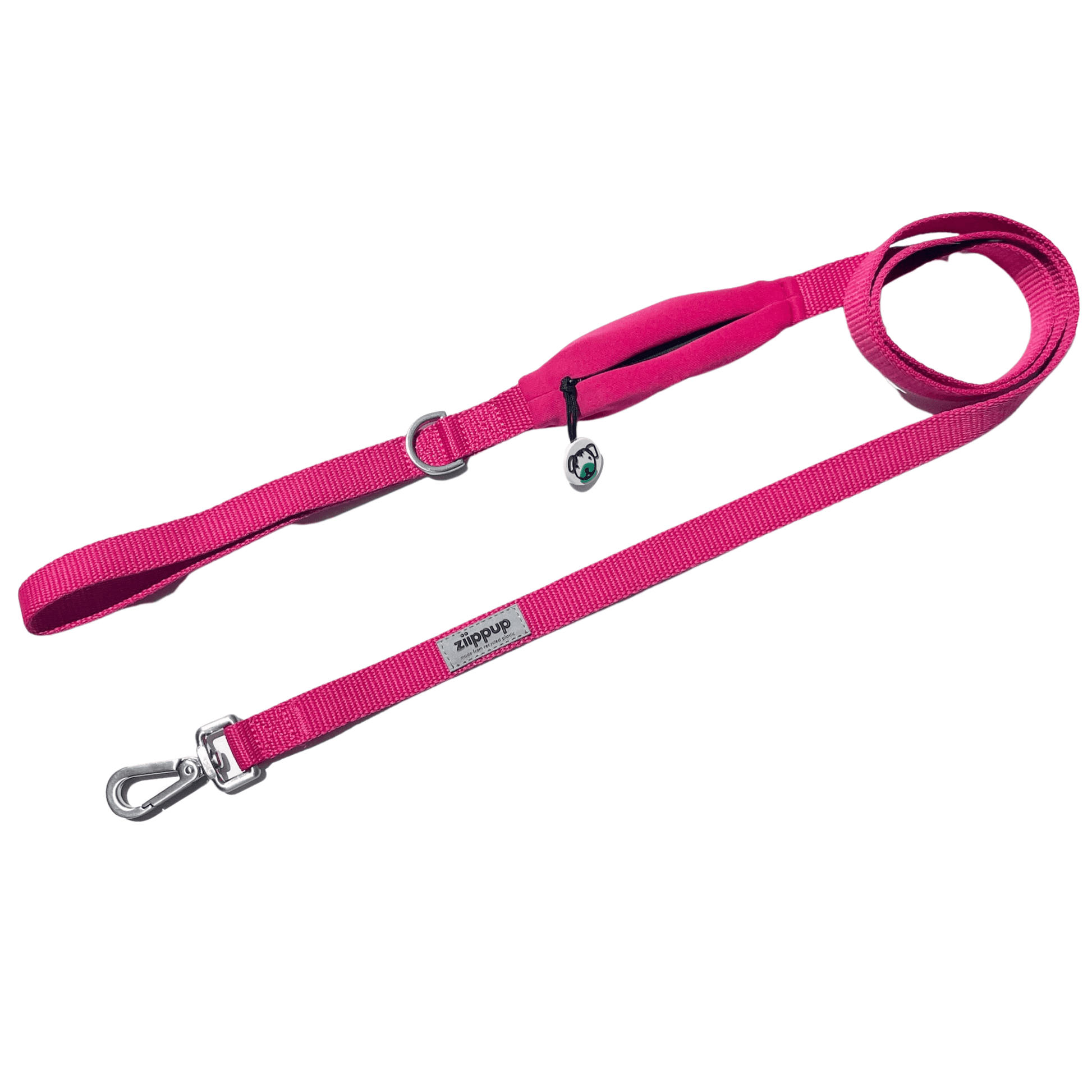 Pink dog lead with poop bag holder